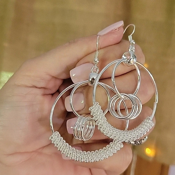 Oversized Ring Drop Hoop Earrings, S925 - Picture 6 of 8